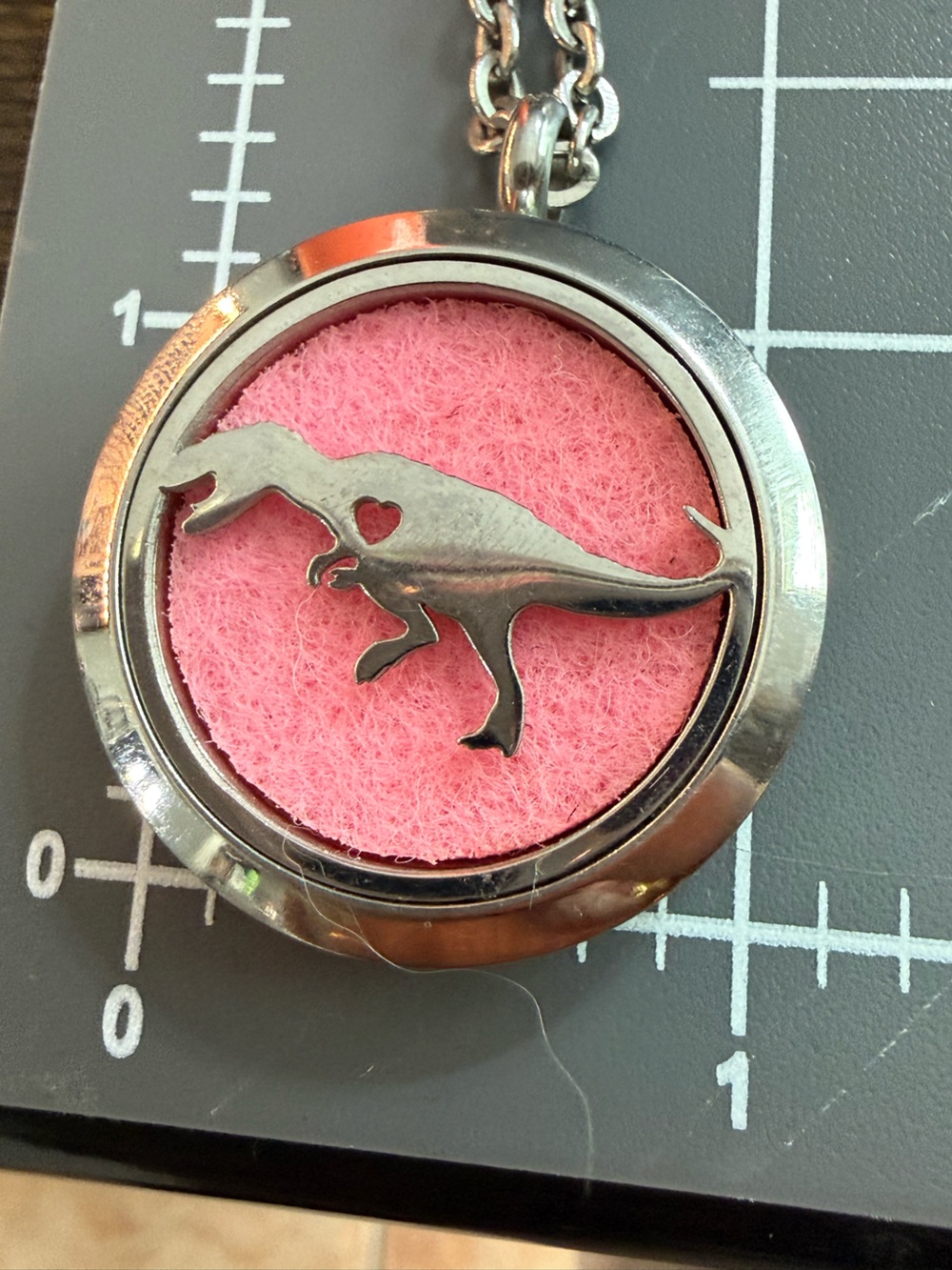 Pink Dinosaur Pendant Necklace – Stainless Steel - Essential Oil Diffuser